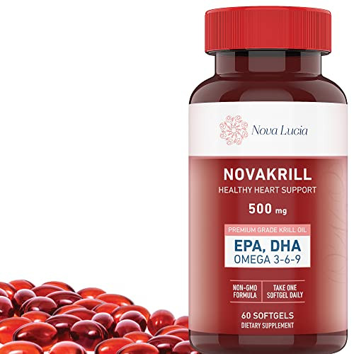NovaKrill Krill Oil Omega 3 Supplement  1000mg Softgels with EPA, DHA, Astaxanthin  No Fishy Aftertaste  Easy to Swallow Antarctic Krill Oil  60
