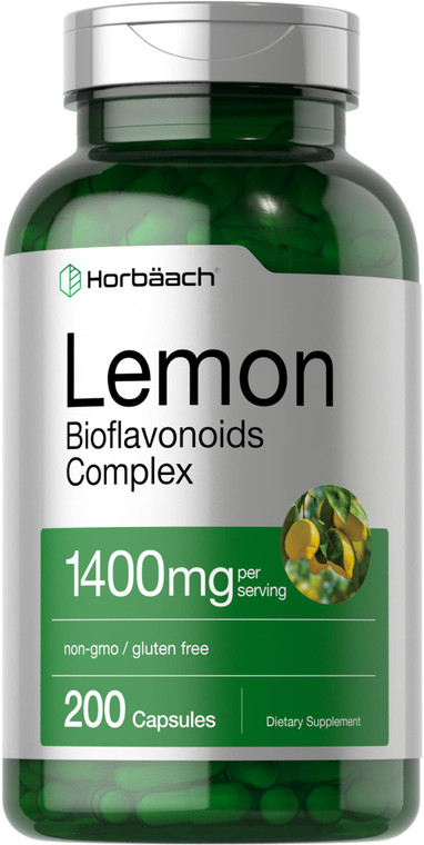 Horbäach Lemon Bioflavonoids Supplement | 1400 mg | 200 Capsules | Complex with Rutin and Hesperidin | Non-GMO and Gluten Free