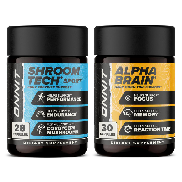 ONNIT Cognitive & Endurance Support Bundle: Alpha Brain Nootropic Capsules (30 Count) + Shroom Tech Sport Exercise Support Capsules (28 Count), IGEN