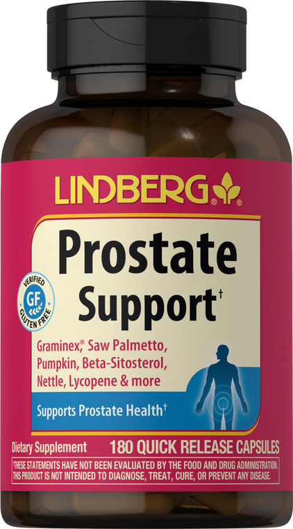 Lindberg Prostate Supplement for Men | 180 Capsules | Complex with Saw Palmetto, Pumpkin Seed Extract, Zinc, Beta Sitosterol | Non-GMO, Gluten Free