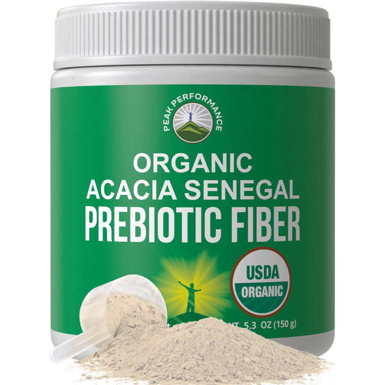 Peak Performance Organic Acacia Senegal Prebiotic Fiber Powder. Unflavored USDA Organic Plant Based Soluble Vegan Prebiotics Gut Health Supplement wi