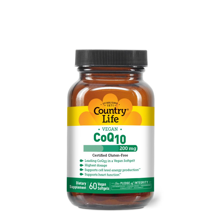 Country Life Simply CoQ10 200mg  Supports Heart Function & Cellular Energy, Vegan Softgels, Certified Gluten-Free, Non-GMO, 60 ct  Cardiovascular H