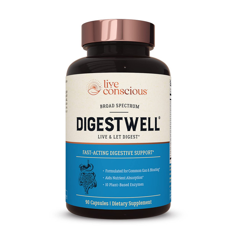 Live Conscious DigestWell Immediate Support - Fast-Acting Digestive Support | Broad Spectrum Enzyme, Probiotic & Herbal Formula - Decreases Everyday