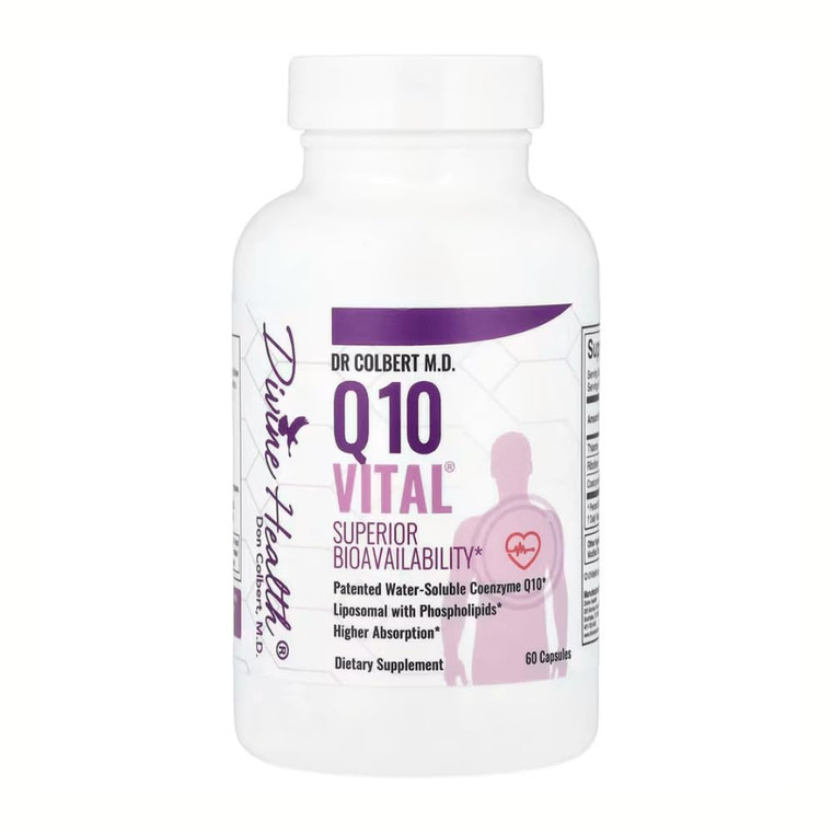 Dr. Colbert, MD Q10 Vital | CoQ10 | by Divine Health | 100mg Coenzyme-Q10 | Riboflavin | Thiamine | 60 Capsules