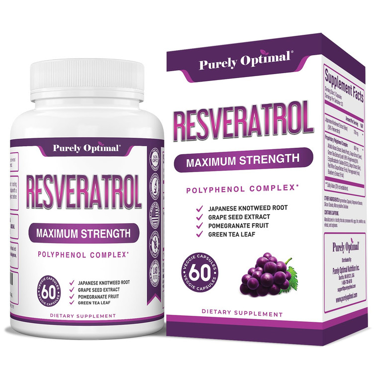 Purely Optimal Resveratrol Supplement 1500mg  Trans-Resveratrol from Japanese Knotweed, Polyphenol Complex  Supports Graceful Aging, Vitality, Cogn
