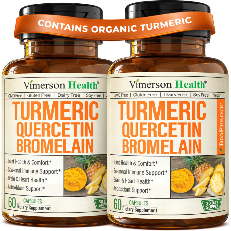 Quercetin with Bromelain Turmeric Curcumin Supplement  Allergy Relief, Immune & Joint Support  Organic Turmeric Supplement w/Bioperine for Enhanced