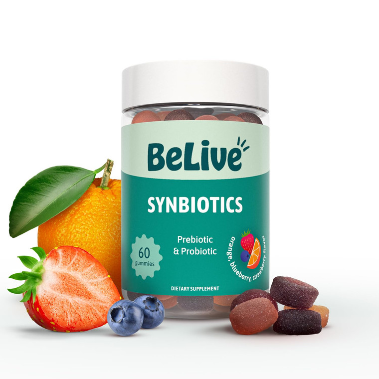 BeLive Synbiotics - Probiotic & Prebiotic Fiber Gummies  High Strength Inulin (3g), Dietary Fiber Supplement, Digestive Support for Kids & Adults -