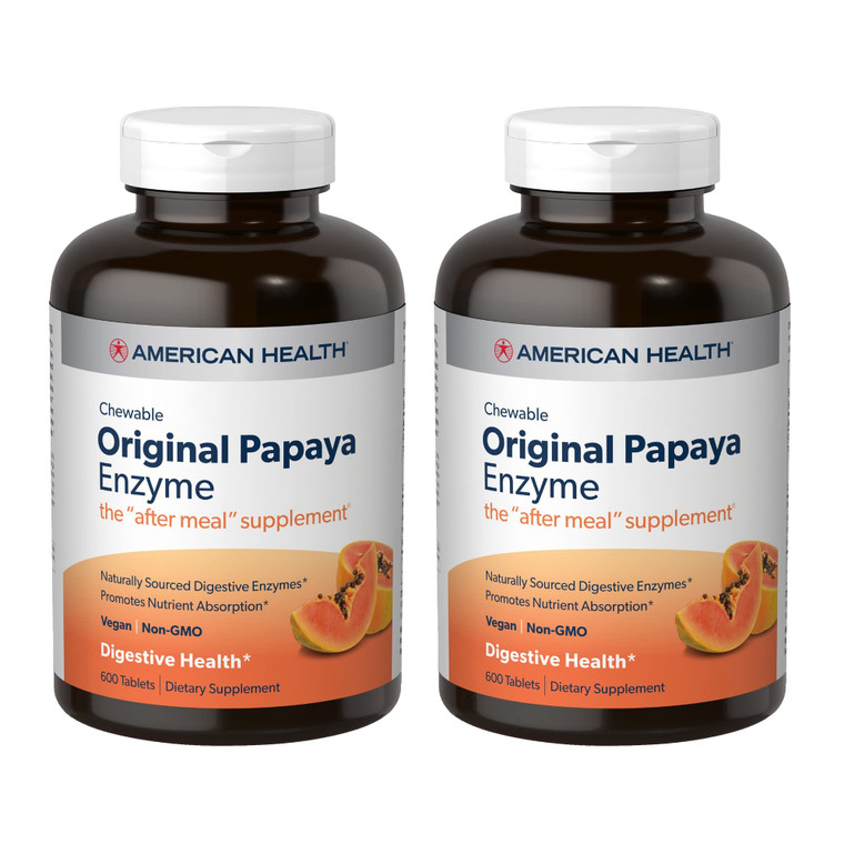 American Health Enzymes Chewable Original Papaya Enzyme 600 Tablets - Pack of 2