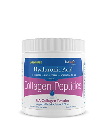 Hyalogic Hyaluronic Acid Collagen Peptides Powder  Joint, Skin, Hair, Nail & Hydration Support  with Zinc, Vitamins B6, B12 and C, Hydrolyzed Prote
