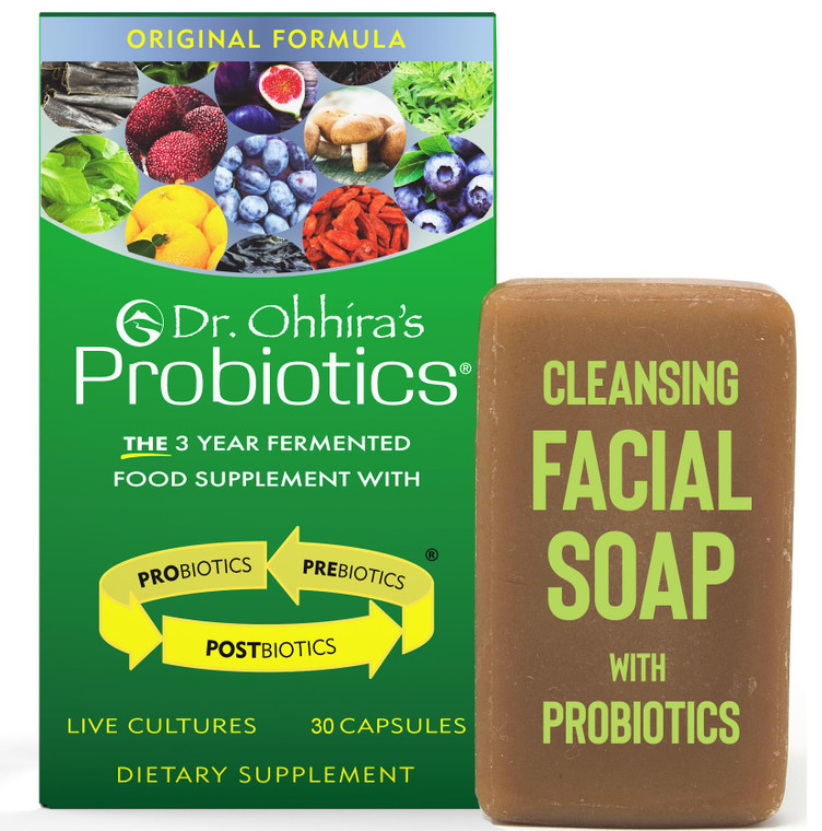 Dr. Ohhira's Probiotics Original Formula 30 Capsules with Bonus Probiotic-Enhanced Beauty Bar Soap Travel Size 20g - No Refrigeration Supplement for