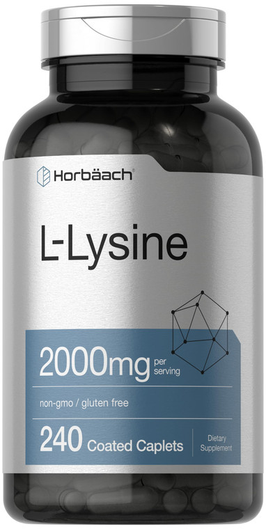 Horbäach L-Lysine Supplement 2000mg | 240 Caplets | Free Form L-Lysine Hydrochloride | Vegetarian, Non-GMO, Gluten Free
