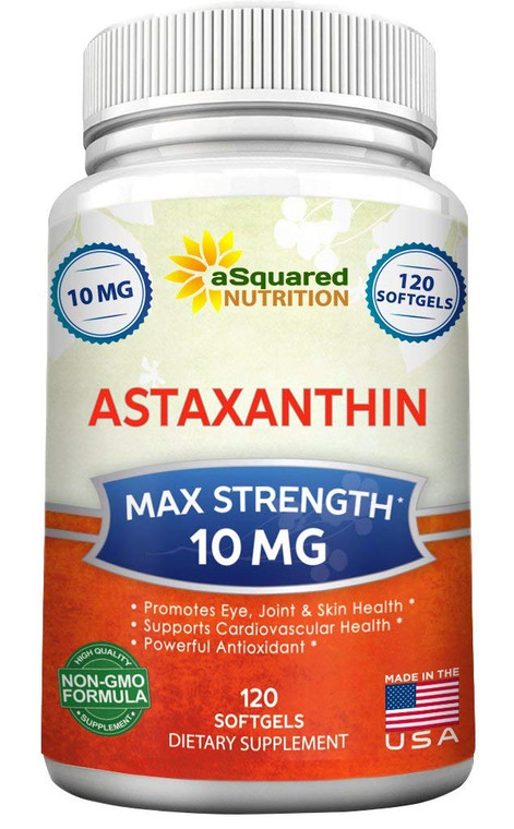 aSquared Nutrition Astaxanthin Supplement - Natural Astaxanthin Pills from Haematococcus Pluvialis Extract for Pure Energy - Max Strength 10mg - 120