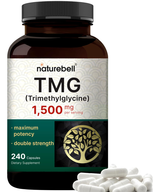 NatureBell TMG Supplements 1,500mg, 240 Capsules | Max Strength Betaine Anhydrous Trimethylglycine  Supports Healthy Homocysteine Balance, Heart & L