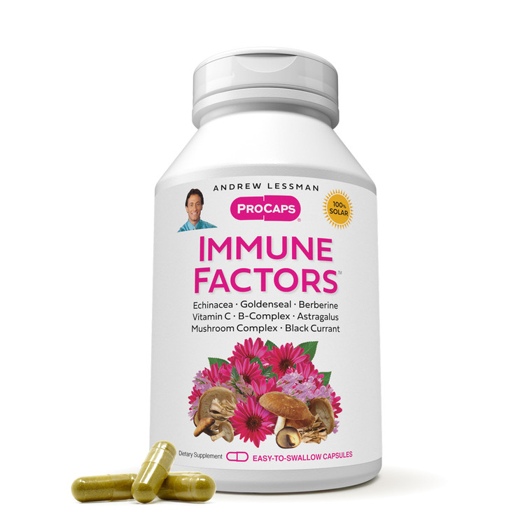 ANDREW LESSMAN Immune Factors 180 Capsules  Echinacea, Goldenseal, Vitamin C, Astragalus, Berberine, Mushroom Blend, Black Currant. Supports and Pro