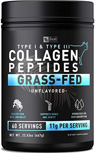 Zeal Naturals Hydrolyzed Collagen Peptides Powder, 10g Protein | Grass-Fed Collagen for Women & Men | Essential Amino Acids | Hair, Skin, Nails, Bone