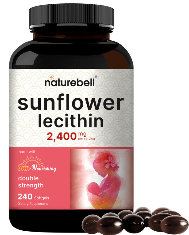 NatureBell Sunflower Lecithin 2,400mg, 240 Softgels | Infused with Non-GMO Sunflower Seed Oil  Rich in Phosphatidyl Choline  No Soy, No Gluten