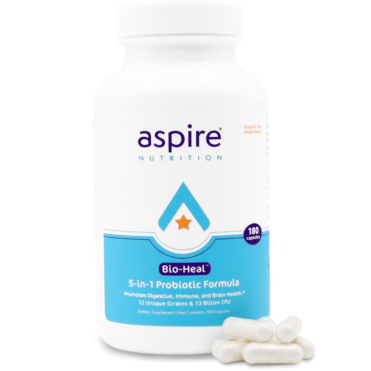 Aspire Nutrition 5-in-1 Bio-Heal® Probiotic for Kids, Men & Women - Best Supplement for Brain Function, Gut Health & Constipation - Shelf Stable & Fo