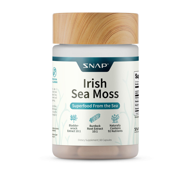 Snap Supplements Irish Sea Moss with Bladderwrack, Burdock Root & Iodine  Natural Sea Moss Supplement to Support Gut Health, Energy & Healthy-Lookin