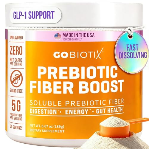 GOBIOTIX Fiber Supplement Powder with Prebiotics for Digestive Health and GLP-1 Support, Soluble Fiber for Gut Health & Debloat, Keto, Vegan, Gluten