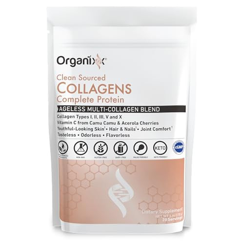 Organixx Clean Sourced Collagen Peptides Powder with Vitamin C, Types I, II, III, V, X Hydrolyzed Collagen, Hair, Nail, Skin, Bone & Joint Health, Ag