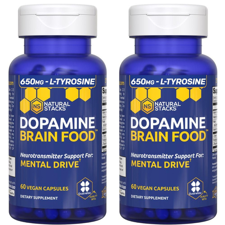 NATURAL STACKS Dopamine Brain Food - 650mg L-Tyrosine Supplement - Dopamine Supplement for Focus & Mental Drive - Supports Mental Energy - Neurotrans