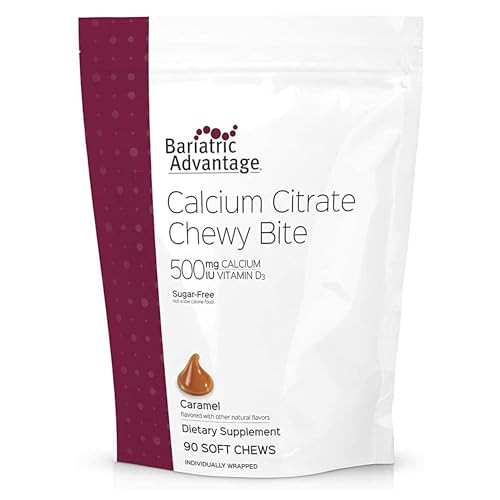 Bariatric Advantage Calcium Citrate Chewy Bites 500 mg - Highly Absorbable & Digestible - Vitamin D3 - Easily Chewable Calcium Supplement - Caramel F