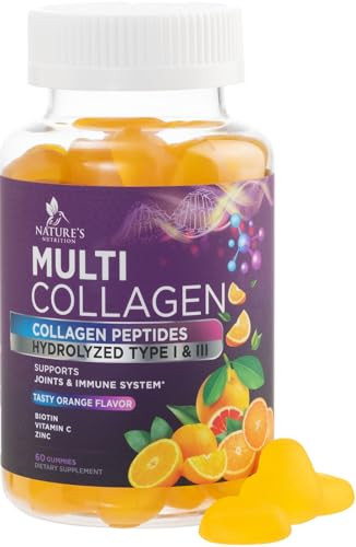 Collagen Peptides Gummies with Biotin - 2500mcg Hair Growth, Skin & Nails Supplement - Hydrolyzed Collagen Multi Type I & III - Vitamin C & Zinc for