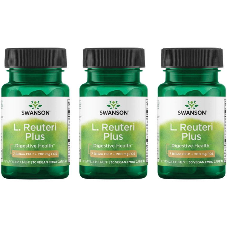 Swanson L. Reuteri Probiotic Plus w/L. Rhamnosus L. Acidophilus & FOS Prebiotic Digestive Support - Promotes Gut Health w/ 7 Billion CFU per Capsule