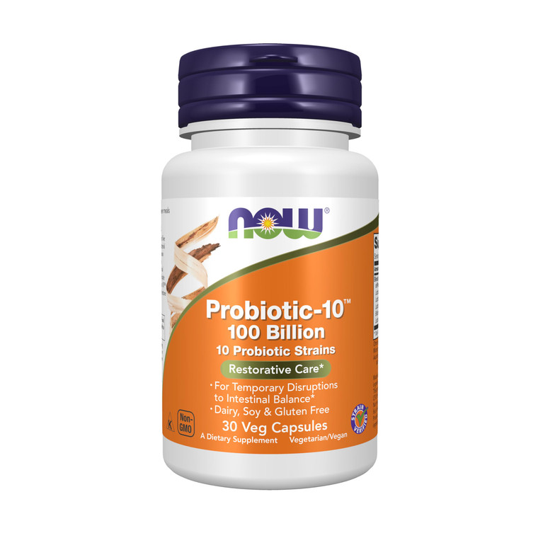 NOW Foods Supplements, Probiotic-10, 100 Billion, with 10 Probiotic Strains,Dairy, Soy and Gluten Free, Strain Verified, 30 Veg Capsules