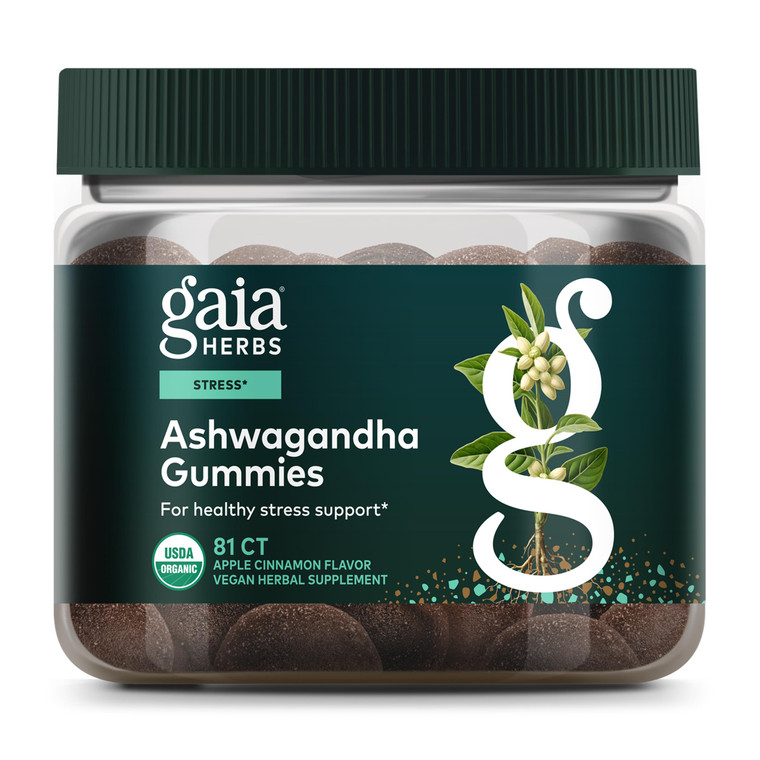 Gaia Herbs Organic Ashwagandha Gummies - Stress Support* - Made with Cinnamon & Ginger - Gluten Free & Vegan - 81 Count (27 Servings)