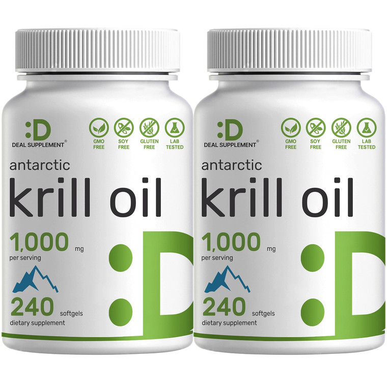 DEAL SUPPLEMENT 2 Pack Antarctic Krill Oil, 1,000mg Per Serving, 480 Softgels  Mercury Free, No Fishy Taste  Rich in Omega-3s, EPA, DHA, Astaxanthi