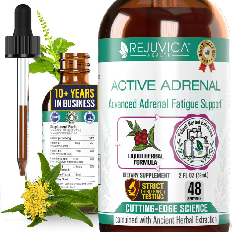Rejuvica Health Active Adrenal - Advanced Adrenal Support Tincture - Liquid Delivery for Better Absorption - Ashwagandha, B-Vitamins, Magnesium and M