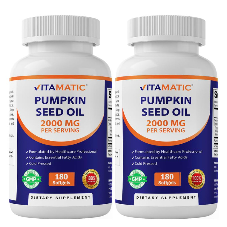 Vitamatic Pumpkin Seed Oil 2000mg  180 Softgels (Pack of 2-360 Count)