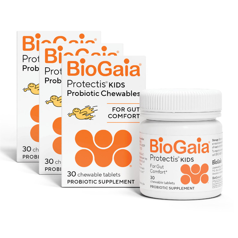 BioGaia Kids Probiotic Chewables | Promote Regularity | Ease Occasional Tummy Troubles | Ages 3+ | Allergen, Dairy, Soy & Gluten Free | Backed by 30