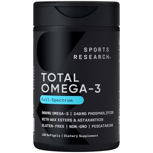 Sports Research® Total Omega-3 Fish Oil 2200mg - Made from Antarctic Krill w/Astaxanthin, Wild Sockeye Salmon & Alaska Pollock - 960mg of EPA & DHA -