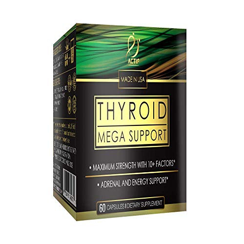 ACTIF Thyroid Mega Support - Maximum Strength with 10+ Thyroid Factors - Supports Energy, Metabolism, Adrenal Fatigue & Stress Response - Non GMO, 1