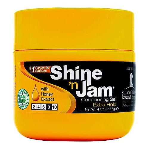 Ampro Shine-n-Jam Maximum Hold - Infused with Honey Extract to Strengthen Hair - Great for Taming Fringe, Ponytails, Soft Weaves, and Braids - Keeps