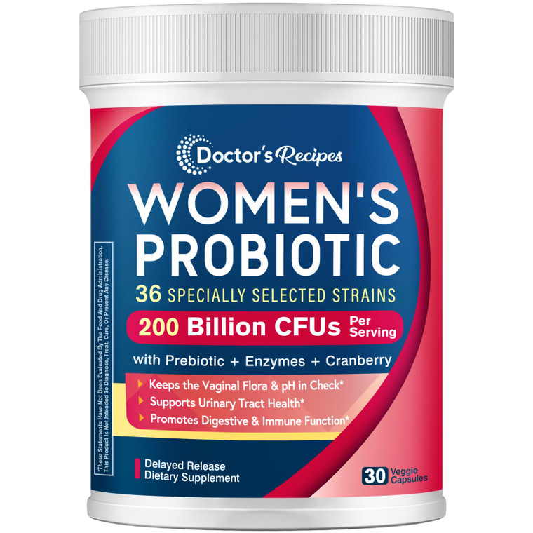 Doctor's Recipes Probiotics for Women, 200B CFUs 36 Strains, with Prebiotics, Enzymes & Cranberry, Vaginal Urinary Digestive & Immune, Shelf Stable,