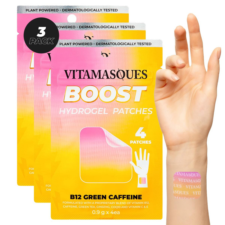 Vitamasques Energy Patches, Boostme Wellness Hydrogel Pads (3-Pack) - B12 Vitamin Patches for Women & Men, Energy & Focus for Adults - Cruelty-Free,