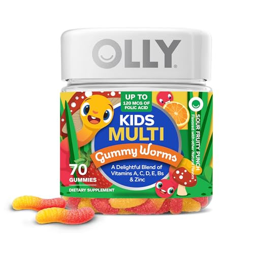 OLLY Kids Multivitamin Gummy Worms, Overall Health and Immune Support, Vitamins and Minerals A, C, D, E, Bs and Zinc, Chewable Supplement, Sour Fruit