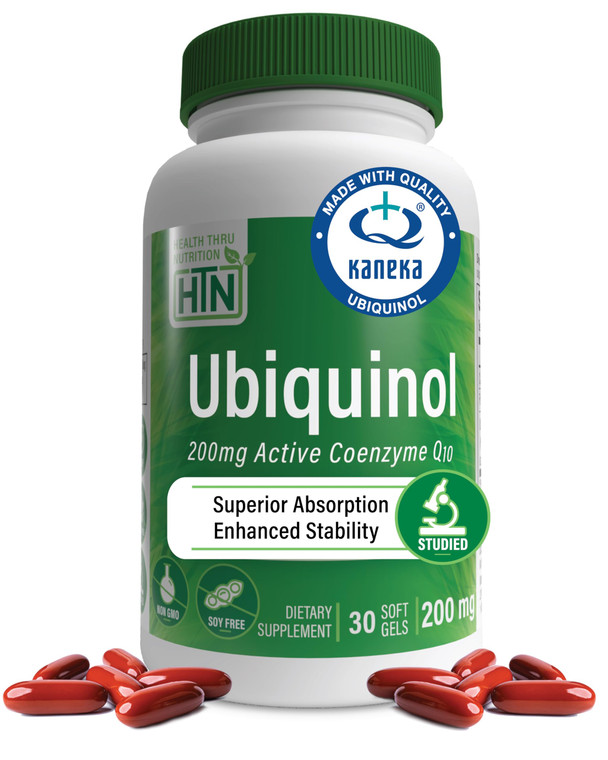 Health Thru Nutrition Ubiquinol 200mg 30 Softgels as Kaneka QH Reduced CoQ-10 | Stabilized - 3rd Party Tested | Enhanced Bioavailability | Cardiovasc