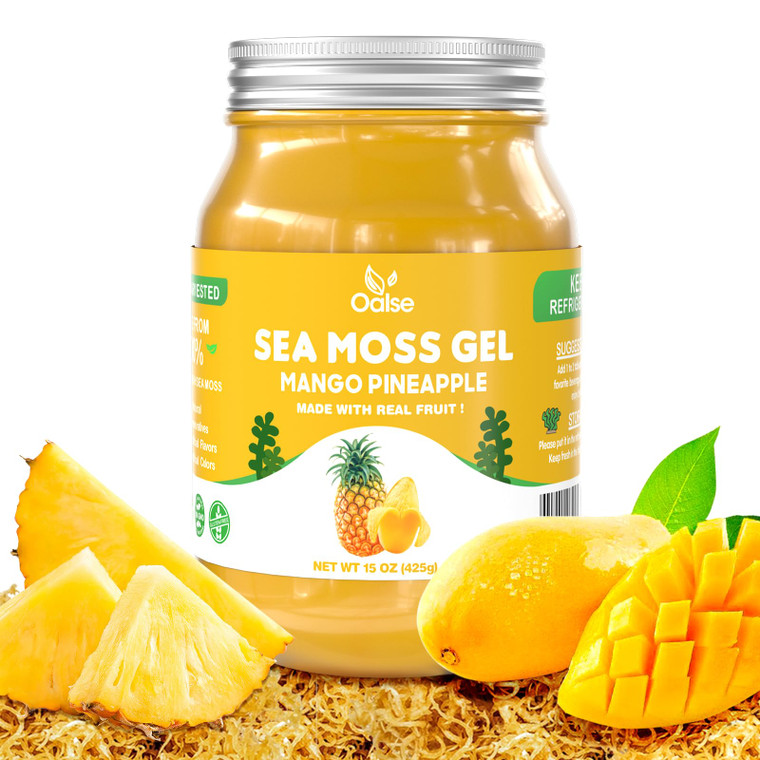 OALSE Sea Moss Gel Mango Pineapple Flavor - Natural Seamoss Gel with 92 Minerals and Vitamins - Non-GMO, Gluten-Free, Vegan - Immune Defense-15 OZ
