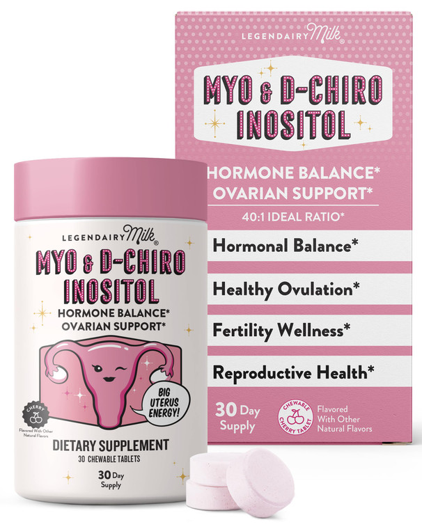 Legendairy Milk Pure Inositol Chewable Tablets - Myo-Inositol & D-Chiro Supplement for Hormonal Balance & Fertility Support - Ideal 40:1 Ratio - 30 D