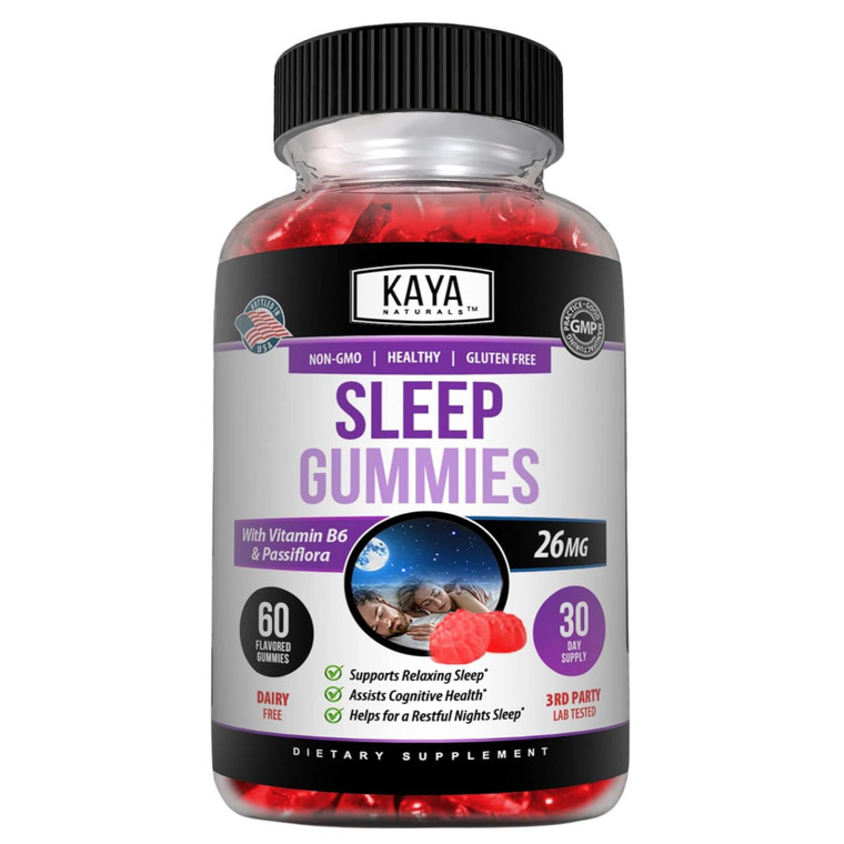 Kaya Naturals Melatonin Gummies (26mg) Health Supplement & Sleep Aid for Adults, Helps You Fall Asleep Naturally, Vitamin B6 Gummies - 60 Gummy Vitam