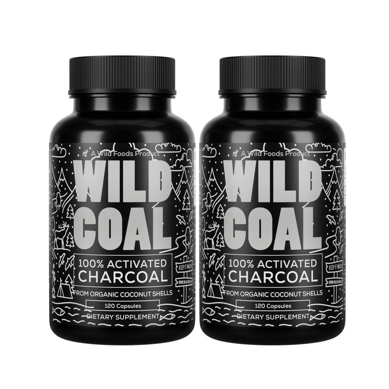 Wild Foods Activated Charcoal Capsules | 100% Organic Coconut Shells Active Tablets for Bloating Relief | Lab Tested & Non-GMO Detox Pills | USA (Two