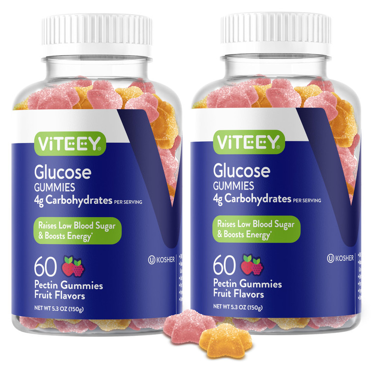 Viteey Glucose Gummies - 4g of Carbohydrates - Fast Acting Alternative to Glucose Tablets - Energy and Blood Sugar Support - Vegan, Gluten Free, Gela