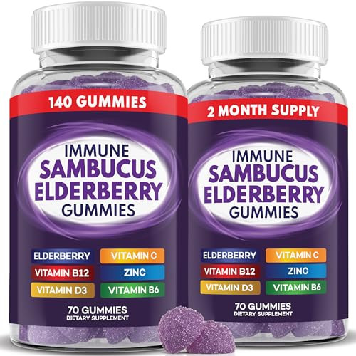 Elderberry Gummies Immune Support, Daily Support for Kids and Adults*, with Sambucus Elderberry, Zinc, Vitamin C, D3, B6, B12, Plus - Dietary Supplem