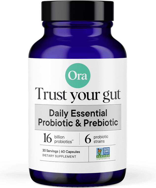 Ora Organic Probiotics with Prebiotics for Digestive Health 16 Billion CFU - Trust Your Gut - Strains - Acidophilus Lactobacillus Breve Bifidum Lacti