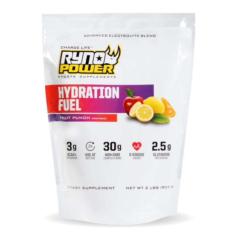 Ryno Power Hydration Fuel Electrolyte Drink Mix 2lb (20 Servings) 'Fruit Punch' - Advanced Electrolyte Formula + BCAA's - Gluten Free - Sustained Ene