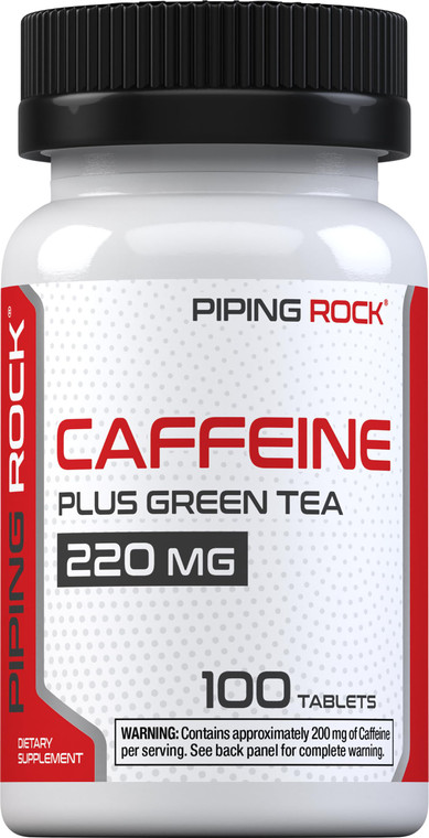 Piping Rock Caffeine Pills 200mg | 100 Tablets | with Green Tea Extract | Non-GMO, Gluten Free Supplement